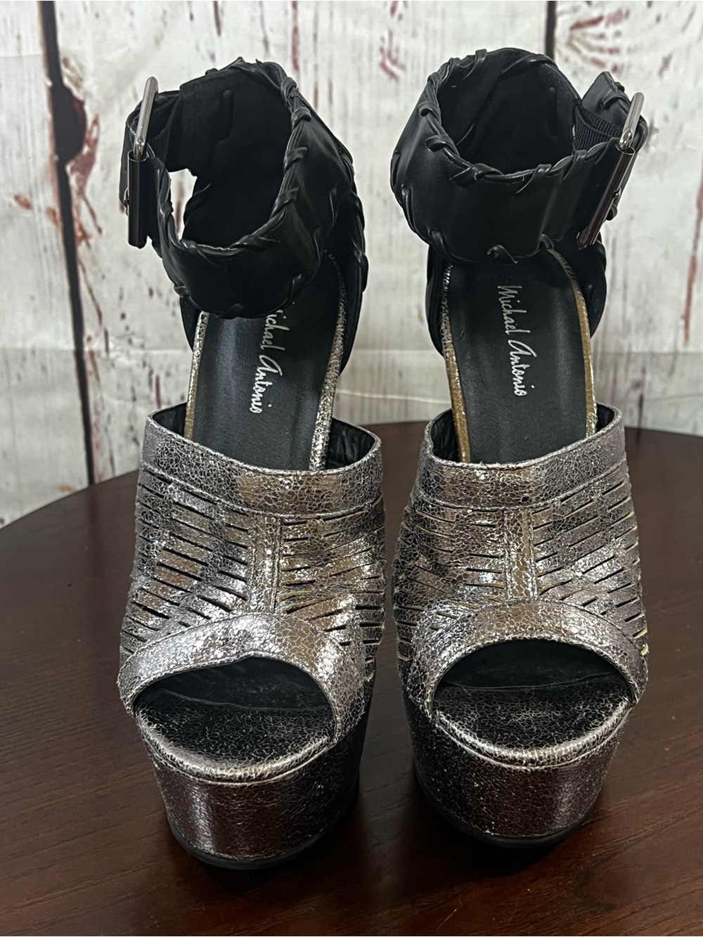 Michael Antonio Bronze Metallic Platform Sandal with Black Ankle Cuff 7 - Picture 3 of 10